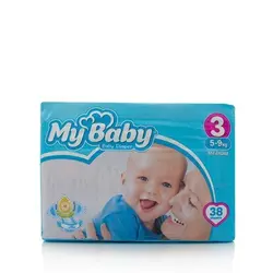 پوشک مای بیبی آبی سری مهربان با پوست سایز 3 بسته 38 عددی