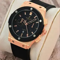 ساعت هابلوت HUBLOT تقویم داررنگ مشکی دور قاب مشکی طلایی کد 1029 به همراه جعبه