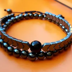 ست دستبند مردانه سنگ حدید و اونیکس اکسسوری دستساز مردانه پسرانه رنگ ثابت