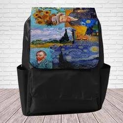 کیف کوله پشتی طرح آثار ونگوگ vangogh جنس واتر رنگ کوله مشکی مناسب استفاده روزمره