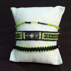 اکسسوری مردانه دستبند مردانه ست سه تکه مشکی و سبز اسپرت