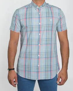 پیراهن مردانه آستین کوتاه چهارخانه (پوپلین)