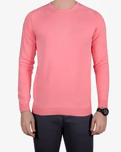 پلیور بافت مردانه ساده یقه گرد صورتی