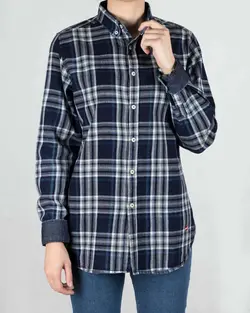 شومیز چهارخانه جین - سرمه‌ای تیره سفید