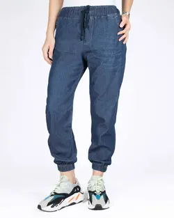 شلوار جین کاغذی دمپا کش زنانه - آبی نفتی