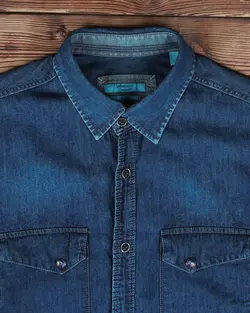 پیراهن جین سرمه ای جیب دار مردانه