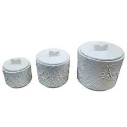 بانکه سرامیکی دست ساز مدل برگ برجسته کد 838 مجموعه 3 عددی