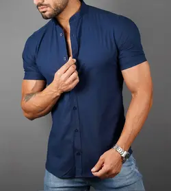پیراهن نخی tommy Hilfiger یقه ۳سانت آستین کوتاه ساده  pn153