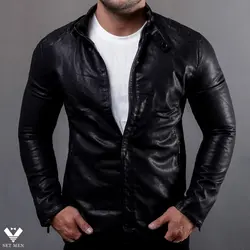 کاپشن چرم یقه دکمه cch110