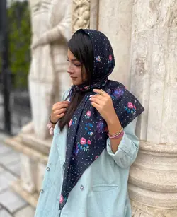 روسری نخ حریر توپ توپی گلدار