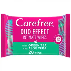 دستمال مرطوب بهداشتی بانوان Carefree حاوی عصاره آلوئه ورا و چای سبز بسته 20 عددی