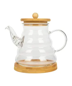 قوری پیرکس با پایه بامبو 900 میل شفاف