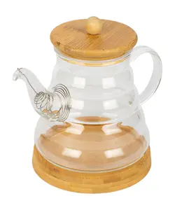 قوری پیرکس با پایه بامبو 900 میل شفاف