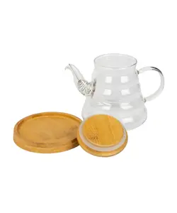 قوری پیرکس با پایه بامبو 900 میل شفاف