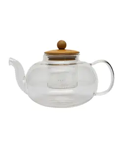 قوری پیرکس با درب بامبو 1000 میل شفاف