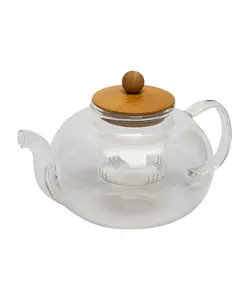 قوری پیرکس با درب بامبو 1000 میل شفاف