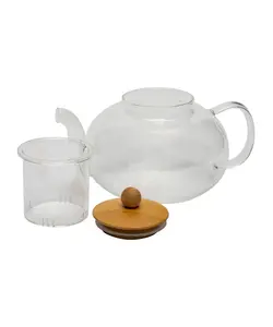 قوری پیرکس با درب بامبو 1000 میل شفاف