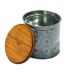 بانکه فلزی طرح گل ریز با درب بامبو