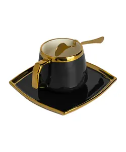 فنجان و نعلبکی سرامیکی همراه با قاشق