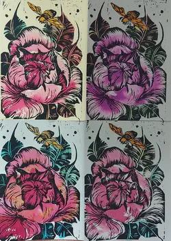 کارت پستال چاپ دستی طرح گل رز