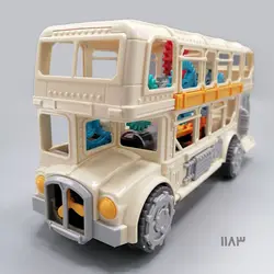 اسباب بازی اتوبوس دو طبقه چرخ دنده‌ای موزیکال رنگ کرم