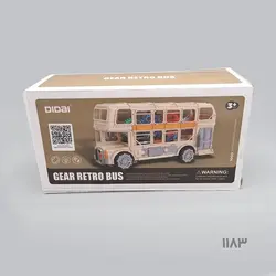 اسباب بازی اتوبوس دو طبقه چرخ دنده‌ای موزیکال رنگ کرم