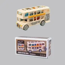 اسباب بازی اتوبوس دو طبقه چرخ دنده‌ای موزیکال رنگ کرم