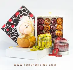 پک هدیه لواشک کادویی،میوه خشک کیوی و آلو و عروسک پیر زن