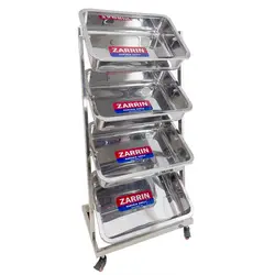 استند آجیل و حبوبات زرین 4 طبقه استیل 303 چرخدار کد 900130