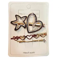 گیره مو طلایی مجموعه 3 عددی طرح قلب و ستاره