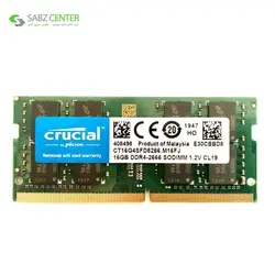 رم لپ تاپ DDR4 کروشیال مدل SO_DIMM 16GBCrucial SO_DIMM DDR4 2666MHz CL19 Single Channel Laptop RAM - 16GB