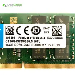 رم لپ تاپ DDR4 کروشیال مدل SO_DIMM 16GBCrucial SO_DIMM DDR4 2666MHz CL19 Single Channel Laptop RAM - 16GB