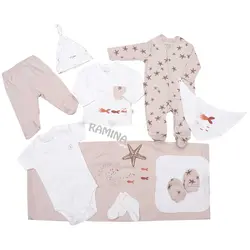 ست لباس بیمارستانی 10 تکه نوزاد طرح ستاره دریایی بایو ارگانیک bio organic - فروشگاه سیسمونی نوزاد رامینا