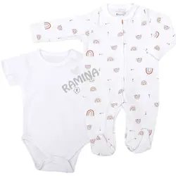 ست لباس بیمارستانی 10 تکه نوزاد طرح رنگین کمان بایو ارگانیک bio organic - فروشگاه سیسمونی نوزاد رامینا