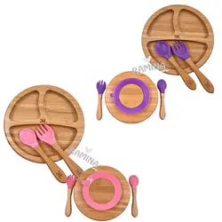 ظرف غذای منقسم چوبی کودک با قاشق چنگال طرح دایره Kids Life - فروشگاه سیسمونی نوزاد رامینا
