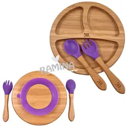 ظرف غذای منقسم چوبی کودک با قاشق چنگال طرح دایره Kids Life - فروشگاه سیسمونی نوزاد رامینا