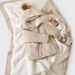 سویشرت بافتنی بچه گانه خزدار کرم بی بیبی Bi Baby - فروشگاه سیسمونی نوزاد رامینا