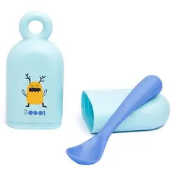 ست قاشق محفظه دار و گیره پیشبند آبی طرح Booo سواوینکس Suavinex