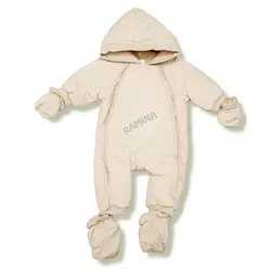 کاپشن سرهمی دستکش و پاپوش دار نوزاد طرح لوزی کرم - فروشگاه سیسمونی نوزاد رامینا