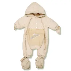 کاپشن سرهمی دستکش و پاپوش دار نوزاد طرح لوزی کرم - فروشگاه سیسمونی نوزاد رامینا