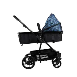 ست کالسکه و کریر همراه ساک لوازم نوزاد آبی طرح گل مدل یوکا بیبی فورلایف