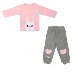 ست بلوز آستین بلند با شلوار طرح خرگوش تکه دوزی برگ سبز Barge Sabz - فروشگاه سیسمونی نوزاد رامینا