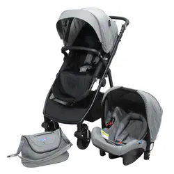 ست کالسکه کریر و ساک لوازم طوسی مدل دلوکس بیبی فورلایف BABY4LIFE - فروشگاه سیسمونی نوزاد رامینا