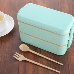 ظرف غذای گیاهی بامبو 2 طبقه با قاشق و چنگال لانچ باکس Lunch Box - فروشگاه سیسمونی نوزاد رامینا
