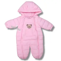 کاپشن سرهمی کلاه دار نوزادی دخترانه صورتی طرح خرس - فروشگاه سیسمونی نوزاد رامینا