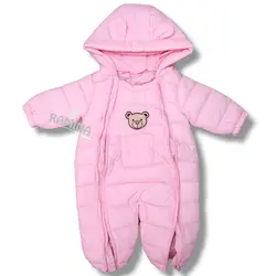 کاپشن سرهمی کلاه دار نوزادی دخترانه صورتی طرح خرس - فروشگاه سیسمونی نوزاد رامینا