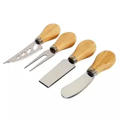 ست کارد پنیر خوری دسته چوبی 4 پارچه مدل C