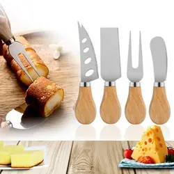 ست کارد پنیر خوری دسته چوبی 4 پارچه مدل C