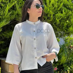 شومیز لینن سفید کوک دوزی دستی
