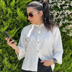 شومیز لینن سفید کوک دوزی دستی